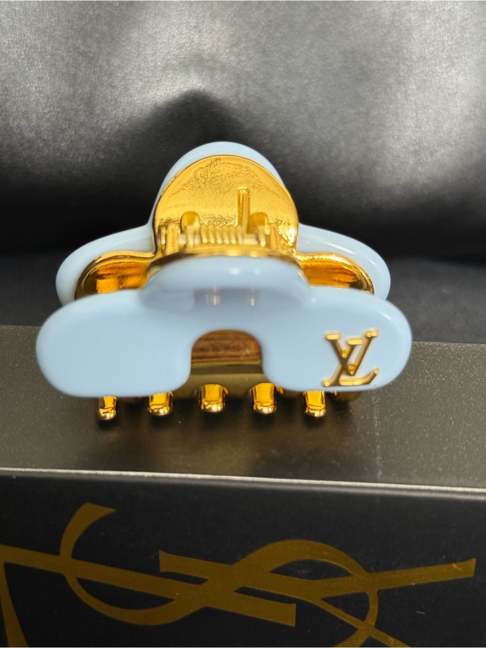Louis Vuitton Powder Blue & Gold LV Logo Hair Clip